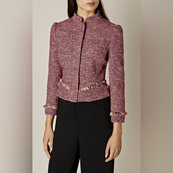 Karen Millen Pink Fringe Tweed Blazer Jacket - Picture 2 of 16